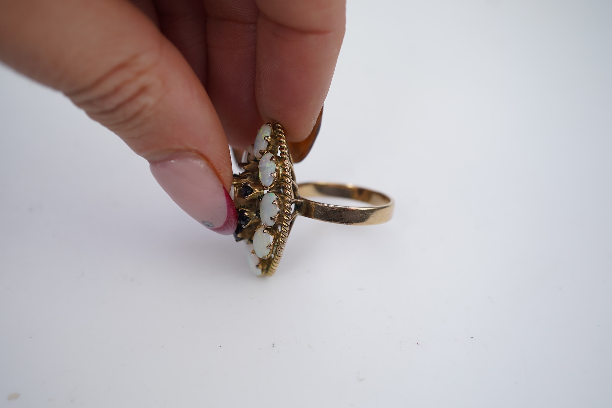 Two 19th century white metal mounted horn snuff mulls, one engraved 'John Calder', the other with inset tiger's eye quartz cabochon, both a.f., largest 83mm.